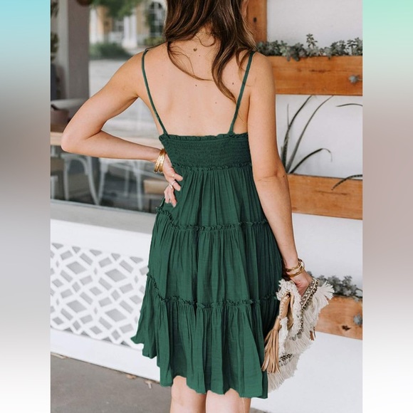 Green Summer Dress, Ruffle Sleeveless Dress - Picture 5 of 6